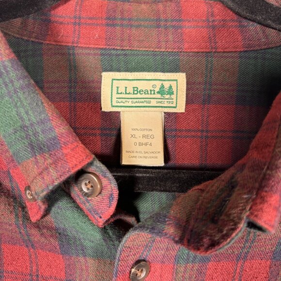 L.L. Bean Green Red Plaid Check Long Sleeve Pocket Button Down Shirt Size XL - Picture 5 of 8